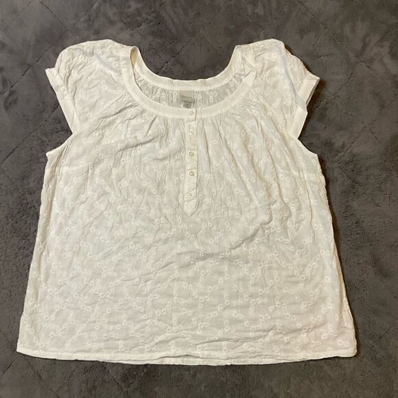 Merona Womens Eyelet Crew Neck Henley Short Cap Sleeve Top White Size 24W/26W - Picture 1 of 7